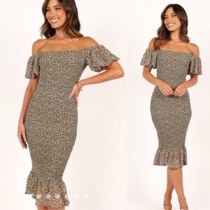 PETAL & PUP pink and white Midi Length Dress Size 2 floral, bodycon